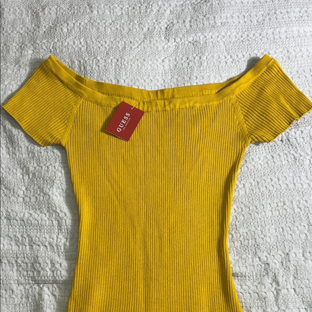 Guess Mustard Yellow off shoulder dress size L